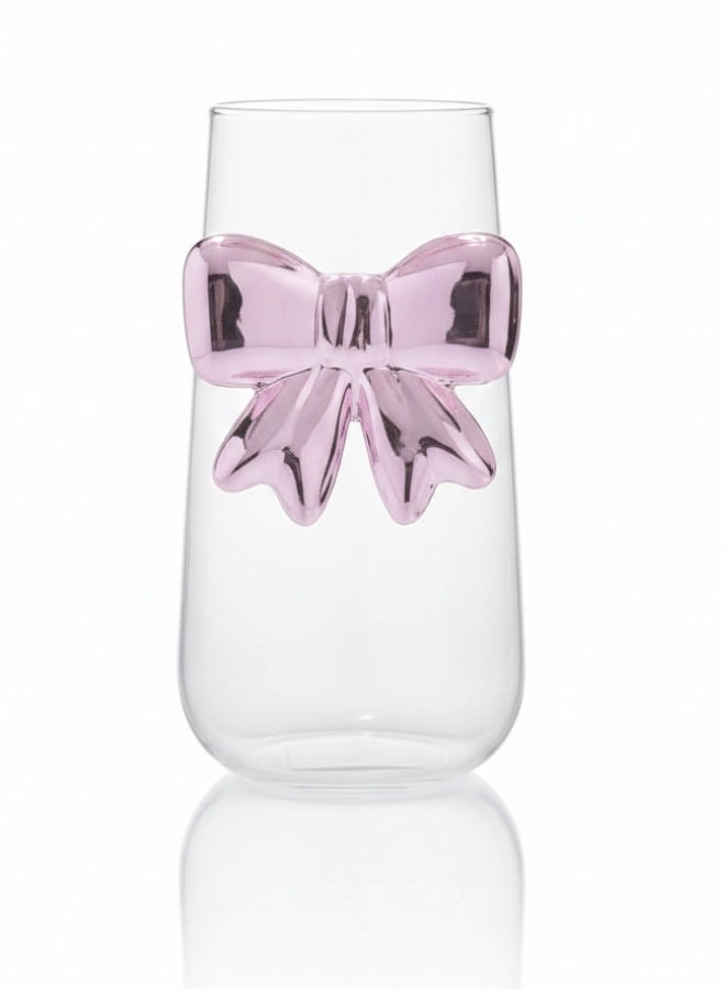 هابي هوم كوب زجاجي شفاف 550 مل مزين بفيونكة وردية أنيقة – كأس عصري فاخر وجمالي لشرب العصائر، النسكافيه، والايس كوفي – تصميم فاخر للاستخدام اليومي والمناسبات الخاصة – مثالي للهدايا والتقديم العصري على طاولة المطبخ والسفرة - Image 2